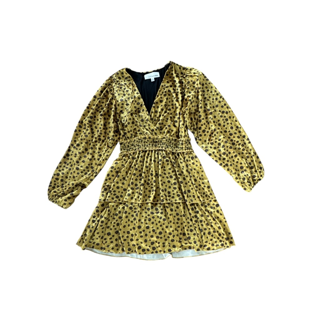 June & Hudson Women's M Animal Print Long Sleeve Tiered Mini Dress